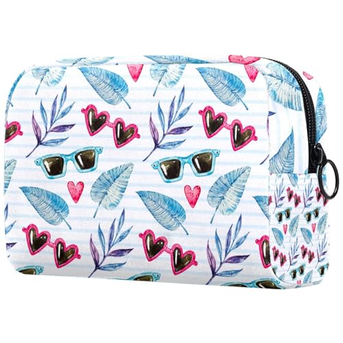 Kosmetiktasche mit Sonnenbrille und Blättern für Damen, Reise-Kulturbeutel, groß, Make-up, praktische Tasche, Organizer-Tasche mit Reißverschluss, multi, 18.5x7.5x13cm/7.3x3x5.1in, Kulturbeutel von VAPOKF