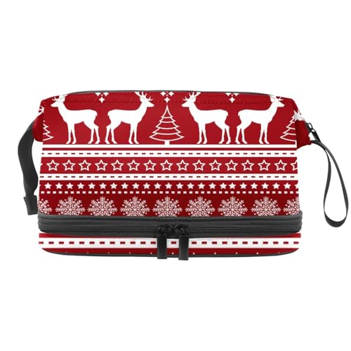 Kosmetiktasche mit Weihnachts-Hirschen, Schneeflocken, Bäumen, doppellagig, für Damen und Mädchen, Reise-Kulturbeutel, Make-up, praktische Tasche, Organizer-Tasche mit Pinselfach, multi, 27x15x14 von VAPOKF