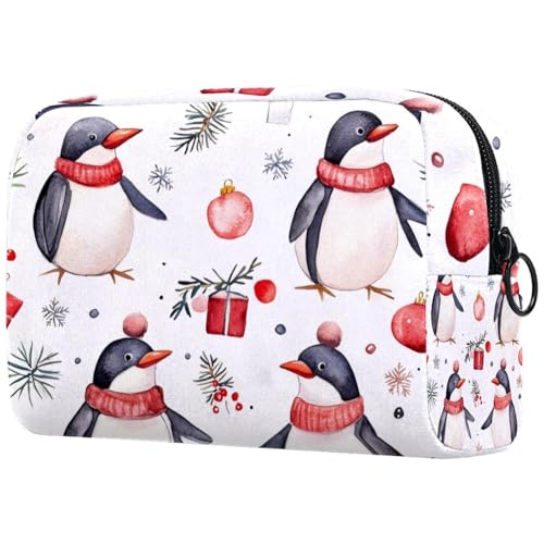 Kosmetiktasche mit Weihnachts-Pinguin und Geschenken, für Damen, Reise-Kulturbeutel, groß, Make-up, praktische Tasche, Organizer-Tasche mit Reißverschluss, multi, 18.5x7.5x13cm/7.3x3x5.1in von VAPOKF