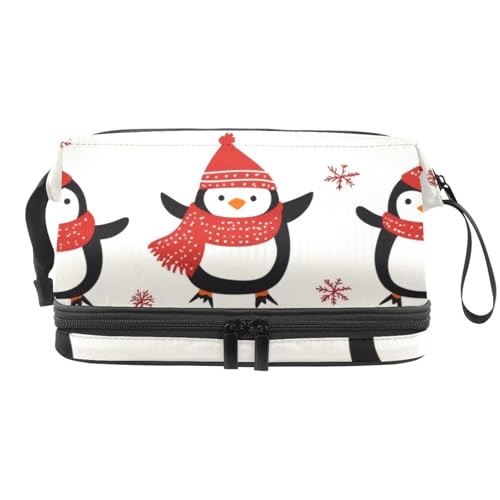 Kosmetiktasche mit Weihnachts-Pinguinen, Schneeflocken, doppellagig, für Damen und Mädchen, Reise-Kulturbeutel, Make-up, praktische Tasche, Organizer-Tasche mit Pinselfach, multi, 27x15x14 von VAPOKF