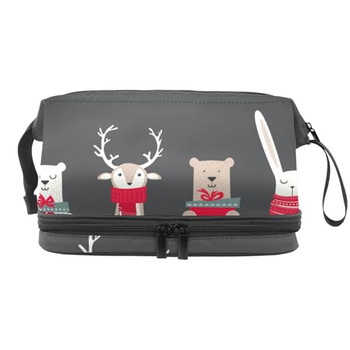 Kosmetiktasche mit Weihnachts-Rentier, Eisbär, Kaninchen, doppellagig, für Damen und Mädchen, Reise-Kulturbeutel, Make-up, praktische Tasche, Organizer-Tasche mit Pinselfach, multi, 27x15x14 von VAPOKF