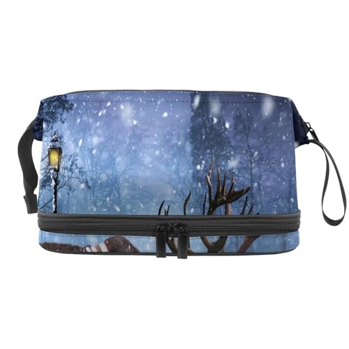 Kosmetiktasche mit Weihnachts-Rentier, doppellagig, für Damen und Mädchen, Reise-Kulturbeutel, Make-up, praktische Tasche, Organizer-Tasche mit Pinselfach, multi, 27x15x14 cm/10.6x5.9x5.5 in, von VAPOKF