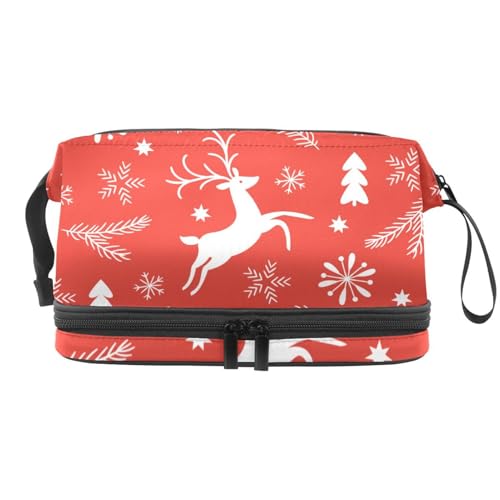 Kosmetiktasche mit Weihnachts-Rentier, doppelschichtig, für Damen und Mädchen, Reise-Kulturbeutel, Make-up, praktische Tasche, Organizer, Tasche mit Pinselfach, multi, 27x15x14 cm/10.6x5.9x5.5 in, von VAPOKF