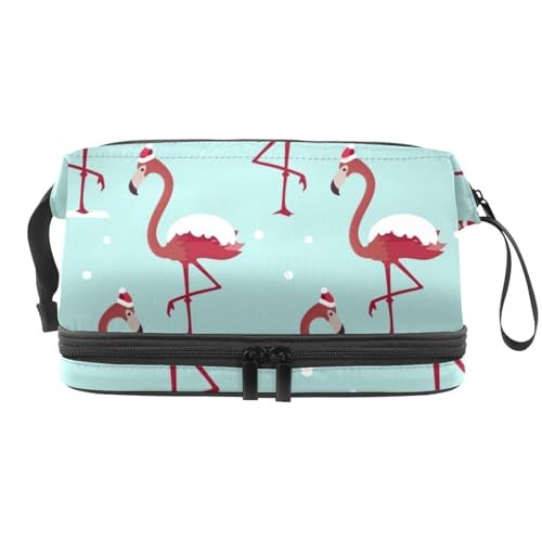 Kosmetiktasche mit Weihnachtsschnee-Flamingos in rotem Hut, doppellagig, für Damen und Mädchen, Reise-Kulturbeutel, Make-up, praktische Tasche, Organizer-Tasche mit Pinselfach, multi, 27x15x14 Kosmetiktasche mit Weihnachtsschnee-Flamingos in rotem Hut, doppellagig, für Damen und Mädchen, Reise-Kulturbeutel, Make-up, praktische Tasche, Organizer-Tasche mit Pinselfach, multi, 27x15x14 von VAPOKF