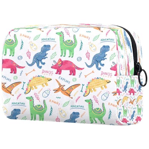 Kosmetiktasche mit buntem Dinosaurier-Motiv, für Damen, Reise-Kulturbeutel, große Make-up-Tasche mit Reißverschluss, multi, 18.5x7.5x13cm/7.3x3x5.1in, Kulturbeutel von VAPOKF