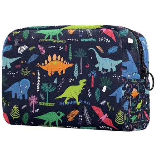 Kosmetiktasche mit buntem Dinosaurier-Motiv für Damen, Reise-Kulturbeutel, große Make-up-Tasche, praktische Tasche mit Reißverschluss, multi, 18.5x7.5x13cm/7.3x3x5.1in, Kulturbeutel von VAPOKF