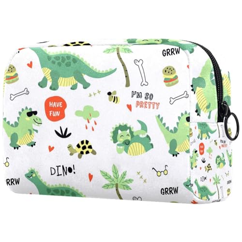 Kosmetiktasche mit buntem Dinosaurier-Muster, für Damen, Reise-Kulturbeutel, große Make-up-Tasche, praktische Tasche mit Reißverschluss, multi, 18.5x7.5x13cm/7.3x3x5.1in, Kulturbeutel von VAPOKF