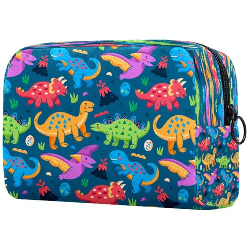 Kosmetiktasche mit buntem Dinosaurier-Muster, für Damen, Reise-Kulturbeutel, große Make-up-Tasche, praktische Tasche mit Reißverschluss, multi, 18.5x7.5x13cm/7.3x3x5.1in, Kulturbeutel von VAPOKF