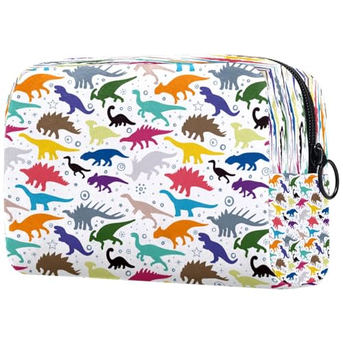 Kosmetiktasche mit buntem Dinosaurier-Muster, für Damen, Reise-Kulturbeutel, große Make-up-Tasche, praktische Tasche mit Reißverschluss, multi, 18.5x7.5x13cm/7.3x3x5.1in, Kulturbeutel von VAPOKF