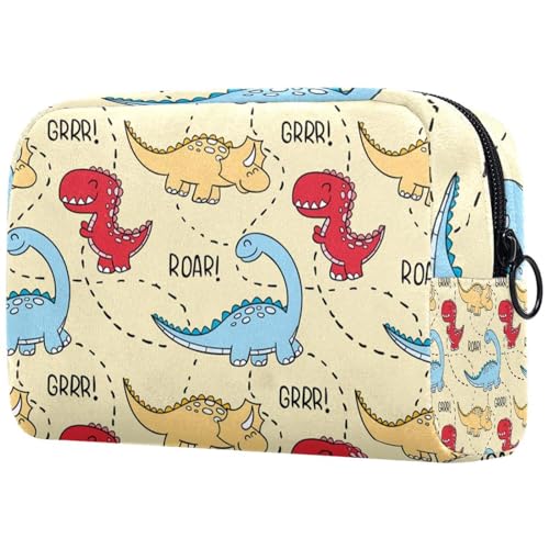 Kosmetiktasche mit farbigen Dinosauriern für Damen, Reise-Kulturbeutel, groß, Make-up, praktische Tasche, Organizer-Tasche mit Reißverschluss, multi, 18.5x7.5x13cm/7.3x3x5.1in, Kulturbeutel von VAPOKF