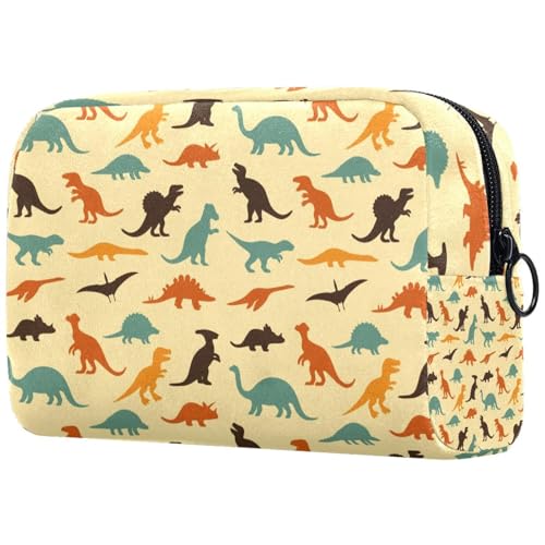 Kosmetiktasche mit farbigen Dinosauriern für Damen, Reise-Kulturbeutel, groß, Make-up, praktische Tasche, Organizer-Tasche mit Reißverschluss, multi, 18.5x7.5x13cm/7.3x3x5.1in, Kulturbeutel von VAPOKF