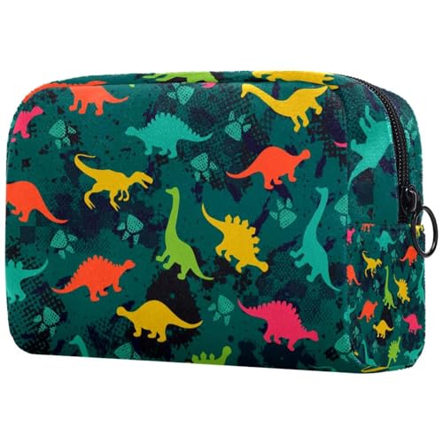 Kosmetiktasche mit farbigen Dinosauriern für Damen, Reise-Kulturbeutel, groß, Make-up, praktische Tasche, Organizer-Tasche mit Reißverschluss, multi, 18.5x7.5x13cm/7.3x3x5.1in, Kulturbeutel von VAPOKF
