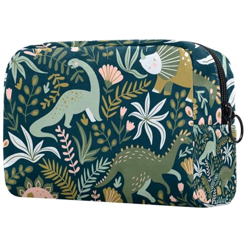 Kosmetiktasche mit farbigen Dinosauriern für Damen, Reise-Kulturbeutel, groß, Make-up, praktische Tasche, Organizer-Tasche mit Reißverschluss, multi, 18.5x7.5x13cm/7.3x3x5.1in, Kulturbeutel von VAPOKF