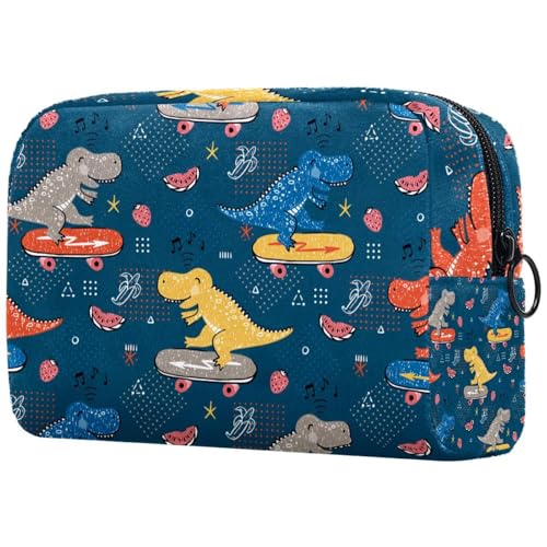 Kosmetiktasche mit lustigem Dinosaurier mit Skateboard, Musik-Kosmetiktasche für Damen, Reise-Kulturbeutel, groß, Make-up, praktische Tasche, Organizer-Tasche mit Reißverschluss, multi, von VAPOKF