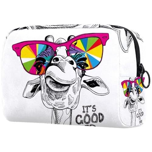 Kosmetiktasche mit lustigem Hirsch mit bunter Brille für Damen, Reise-Kulturbeutel, groß, Make-up, praktische Tasche, Organizer-Tasche mit Reißverschluss, multi, 18.5x7.5x13cm/7.3x3x5.1in, von VAPOKF