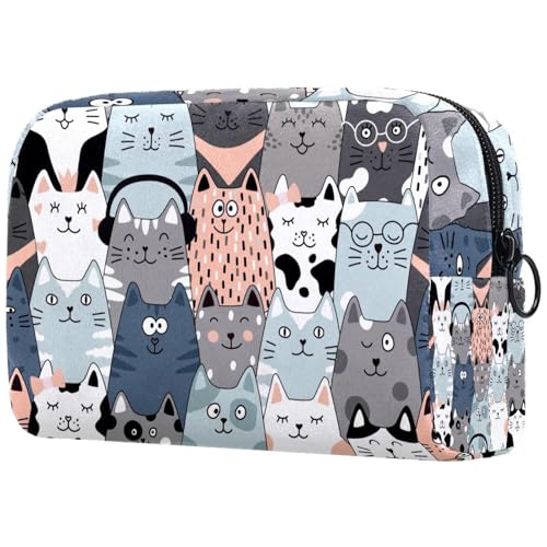 Kosmetiktasche mit lustiger Katze mit Brille und Kopfhörern, für Damen, Reise-Kulturbeutel, groß, Make-up, praktische Tasche, Organizer-Tasche mit Reißverschluss, multi, 18.5x7.5x13cm/7.3x3x5.1in, von VAPOKF