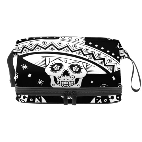 Kosmetiktasche mit mexikanischem Hut, Zuckerschädel, doppellagig, für Damen und Mädchen, Reise-Kulturbeutel, Make-up, praktische Tasche, Organizer-Tasche mit Pinselfach, multi, 27x15x14 Kosmetiktasche mit mexikanischem Hut, Zuckerschädel, doppellagig, für Damen und Mädchen, Reise-Kulturbeutel, Make-up, praktische Tasche, Organizer-Tasche mit Pinselfach, multi, 27x15x14 von VAPOKF