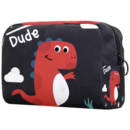 Kosmetiktasche mit niedlichem Cartoon-Dinosaurier-Motiv, für Damen, Reise-Kulturbeutel, groß, Make-up, praktische Tasche, Organizer-Tasche mit Reißverschluss, multi, 18.5x7.5x13cm/7.3x3x5.1in, von VAPOKF