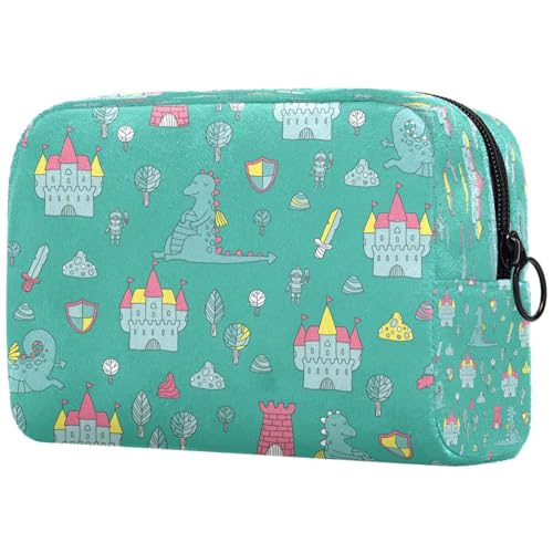 Kosmetiktasche mit niedlichem Cartoon-Dinosaurier-Schloss-Muster, für Damen, Reise-Kulturbeutel, groß, Make-up, praktische Tasche, Organizer-Tasche mit Reißverschluss, multi, von VAPOKF