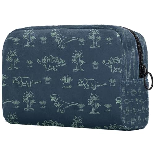 Kosmetiktasche mit niedlichem Dinosaurier-Umrissmuster, für Damen, Reise-Kulturbeutel, groß, Make-up, praktische Tasche, Organizer-Tasche mit Reißverschluss, multi, 18.5x7.5x13cm/7.3x3x5.1in, von VAPOKF