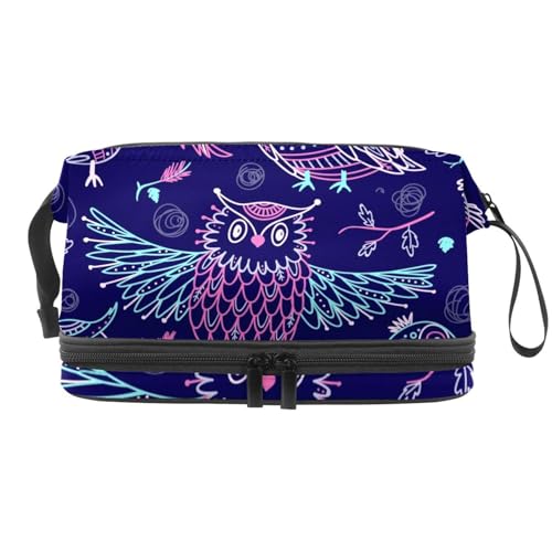 Kosmetiktasche mit niedlichem Eulen-Blumenmuster, doppellagig, für Damen und Mädchen, Reise-Kulturbeutel, Make-up, praktische Tasche, Organizer-Tasche mit Pinselfach, multi, 27x15x14 cm/10.6x5.9x5.5 von VAPOKF