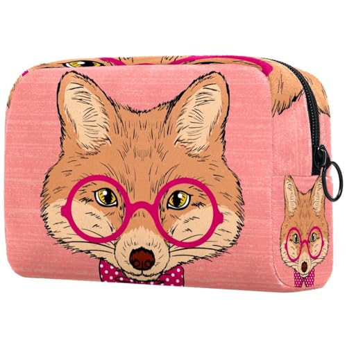 Kosmetiktasche mit niedlichem Hipster-Fuchs mit Brille und Schleife, für Damen, Reise-Kulturbeutel, groß, Make-up, praktische Tasche, Organizer-Tasche mit Reißverschluss, multi, von VAPOKF