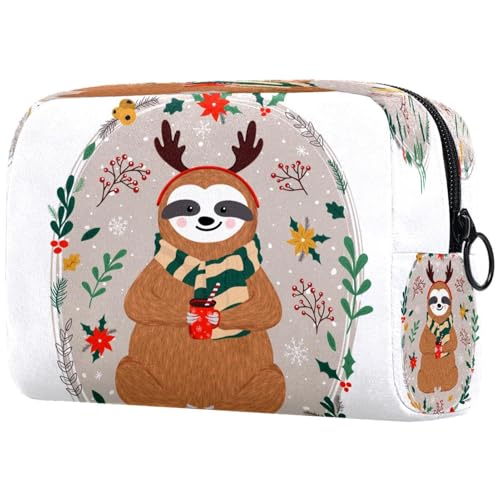 Kosmetiktasche mit niedlichem Weihnachts-Faultier-Blumenmotiv für Damen, Reise-Kulturbeutel, groß, Make-up, praktische Tasche, Organizer-Tasche mit Reißverschluss, multi, 18.5x7.5x13cm/7.3x3x5.1in, von VAPOKF