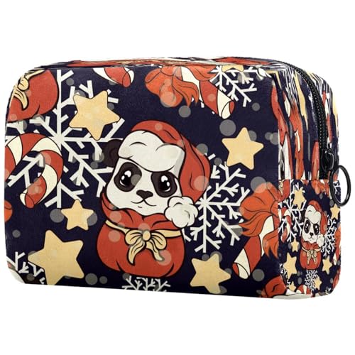 Kosmetiktasche mit niedlichem Weihnachts-Panda, Sternen, Schneeflocken, für Damen, Reise-Kulturbeutel, groß, Make-up, praktische Tasche, Organizer-Tasche mit Reißverschluss, multi, von VAPOKF