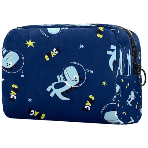 Kosmetiktasche mit niedlichem Weltraum, Cartoon-Dinosaurier, für Damen, Reise-Kulturbeutel, groß, Make-up, praktische Tasche, Organizer-Tasche mit Reißverschluss, Blau, multi, von VAPOKF