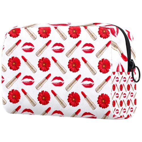 Kosmetiktasche mit rotem Kuss-Aufdruck, Lippenstift-Kosmetiktasche für Damen, Reise-Kulturbeutel, groß, Make-up, praktische Tasche, Organizer-Tasche mit Reißverschluss, multi, von VAPOKF