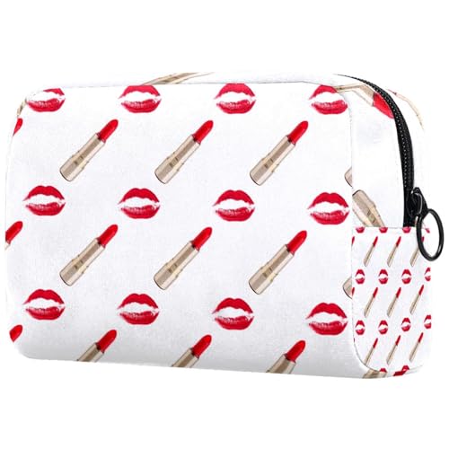 Kosmetiktasche mit roten Lippen und Lippenstift, für Damen, Reise-Kulturbeutel, große Make-up-Tasche mit Reißverschluss, multi, 18.5x7.5x13cm/7.3x3x5.1in, Kulturbeutel von VAPOKF