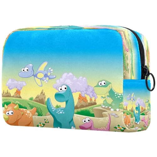 Kosmetiktasche mit schönem Dinosaurier-Design für Damen, Reise-Kulturbeutel, große Make-up-Tasche, praktische Tasche mit Reißverschluss, multi, 18.5x7.5x13cm/7.3x3x5.1in, Kulturbeutel von VAPOKF