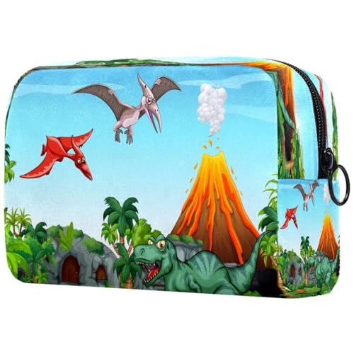 Kosmetiktasche mit vielen Dinosauriern für Damen, Reise-Kulturbeutel, groß, Make-up, praktische Tasche, Organizer-Tasche mit Reißverschluss, multi, 18.5x7.5x13cm/7.3x3x5.1in, Kulturbeutel von VAPOKF