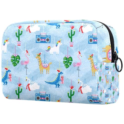 Kosmetiktasche mit weihnachtlichem Einhorn Dinosaurier Flamingo Alpaka für Damen, Reise-Kulturbeutel, groß, Make-up, praktische Tasche, Organizer-Tasche mit Reißverschluss, multi, von VAPOKF