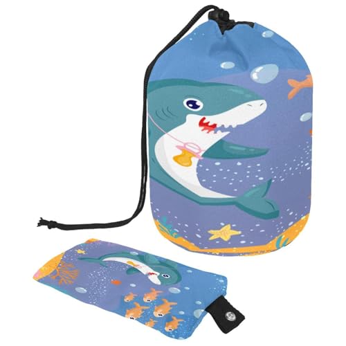 Kulturbeutel mit Kordelzug, Baby-Hai trägt einen Schnuller, fassförmige Kulturbeutel, Kosmetiktasche, Reise-Make-up-Organizer-Tasche + kleine Tasche, multi, 9.9x6.9in/25.2x17.6cm;6x3.5in/15.2x8.8cm, von VAPOKF