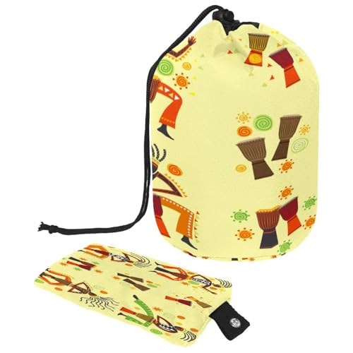 Kulturbeutel mit Kordelzug, Mann spielt Djembe und afrikanische Musik, tonnenförmige Kulturbeutel, Kosmetiktasche, Reise-Make-up-Organizer-Tasche + kleine Tasche, multi, von VAPOKF