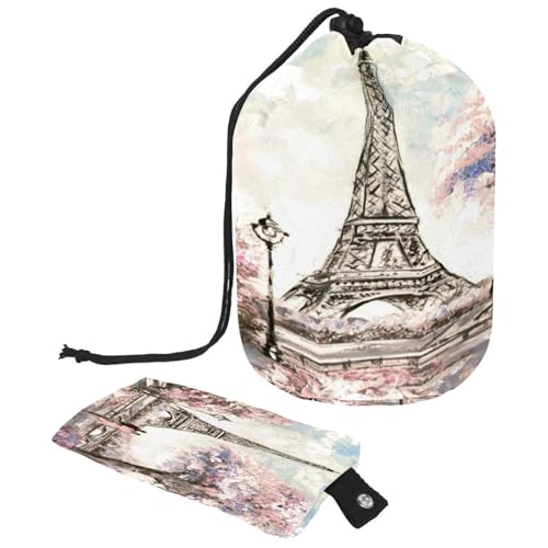 Kulturbeutel mit Kordelzug, Paris Effiel Handtuch und junges Paar, fassförmige Kulturbeutel, Kosmetiktasche, Reise-Make-up-Organizer-Tasche + kleine Tasche, multi, von VAPOKF