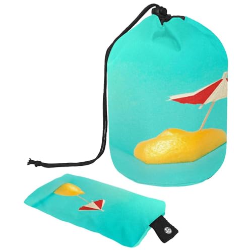 Kulturbeutel mit Kordelzug, lustige Früchte Zitrone mit Regenschirm, fassförmig, Kulturbeutel, Kosmetiktasche, Reise-Make-up-Organizer-Tasche + kleine Tasche, multi, von VAPOKF