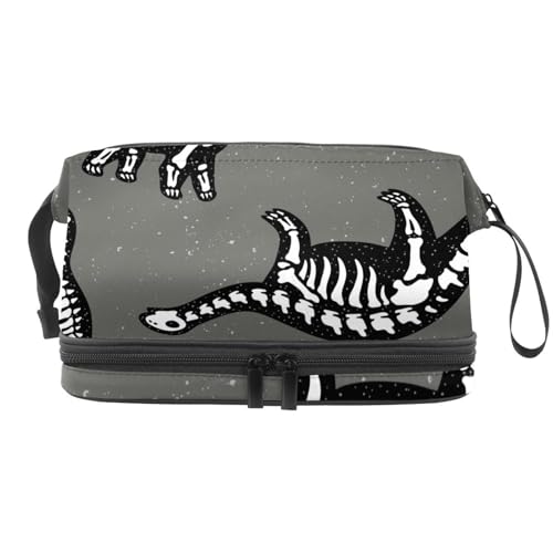 Lustige Dinosaurier-Skelette, Fossil, doppellagig, Kosmetiktasche für Damen und Mädchen, Reise-Kulturbeutel, Make-up, praktische Tasche, Organizer-Tasche mit Pinselfach, multi, 27x15x14 von VAPOKF