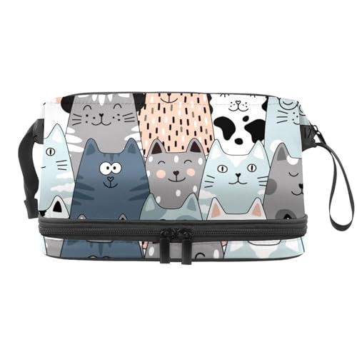 Lustige Katzen mit Brille und Kopfhörer, doppellagige Kosmetiktasche für Frauen und Mädchen, Reise-Kulturbeutel, Make-up, praktische Tasche, Organizer-Tasche mit Pinselfach, multi, 27x15x14 von VAPOKF