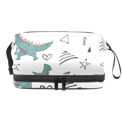Lustige Yoga-Dinosaurier-Kosmetiktasche für Frauen und Mädchen, Reise-Kulturbeutel, Make-up, praktische Tasche, Organizer-Tasche mit Pinselfach, multi, 27x15x14 cm/10.6x5.9x5.5 in, Kulturbeutel von VAPOKF