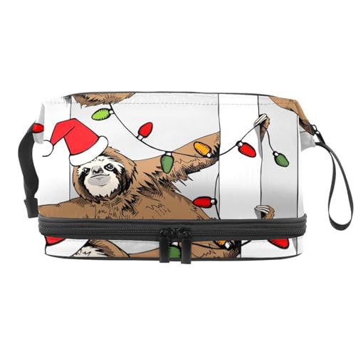 Lustiges braunes Faultier im Weihnachtsmann-Hut, doppellagige Kosmetiktasche für Frauen und Mädchen, Reise-Kulturbeutel, Make-up, praktische Tasche, Organizer-Tasche mit Pinselfach, multi, 27x15x14 Lustiges braunes Faultier im Weihnachtsmann-Hut, doppellagige Kosmetiktasche für Frauen und Mädchen, Reise-Kulturbeutel, Make-up, praktische Tasche, Organizer-Tasche mit Pinselfach, multi, 27x15x14 von VAPOKF