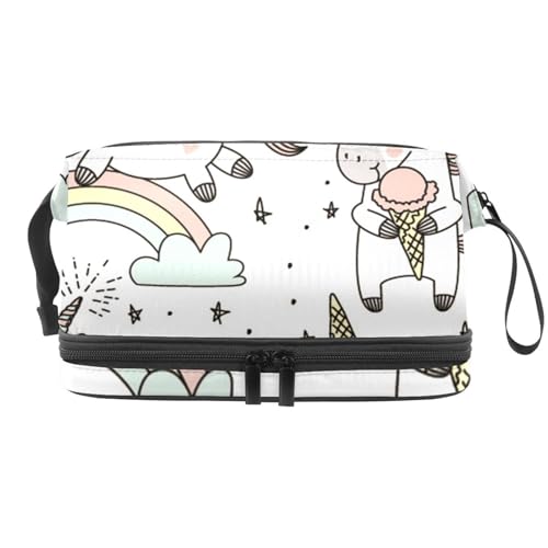 Magic Unicorn Rainbow and Ice Cream Double Layer Cosmetic Bag for Women and Girls Travel Toiletry Bag Makeup Handy Pouch Organizer Bag with Brush Compartment, multi, 27x15x14 cm/10.6x5.9x5.5 in, von VAPOKF