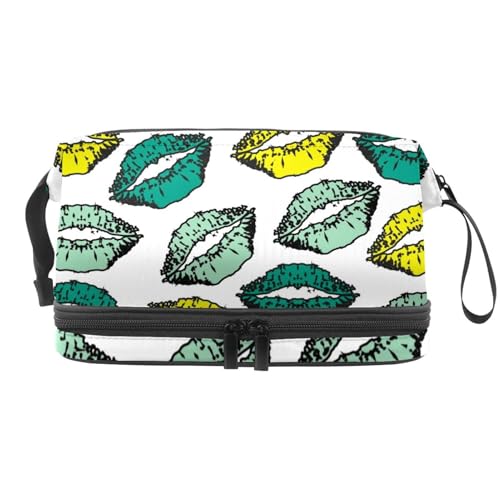 Make-up-Kosmetiktasche für Damen und Mädchen, romantische Schönheit, Lippenstift, doppellagig, Reise-Kulturbeutel, Make-up, praktische Tasche, Organizer-Tasche mit Pinselfach, multi, 27x15x14 von VAPOKF