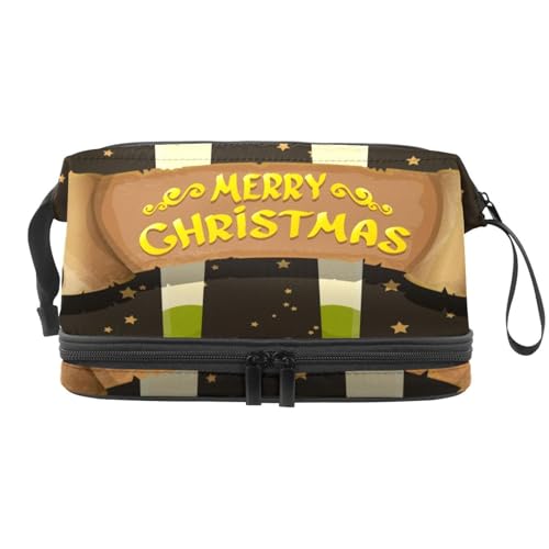 Merry Christmas Cartoon Elf Legs Double Layer Cosmetic Bag for Women and Girls, Travel Toiletry Bag Makeup Handy Pouch Organizer Bag with Brush Compartment, multi, 27x15x14 cm/10.6x5.9x5.5 in, von VAPOKF