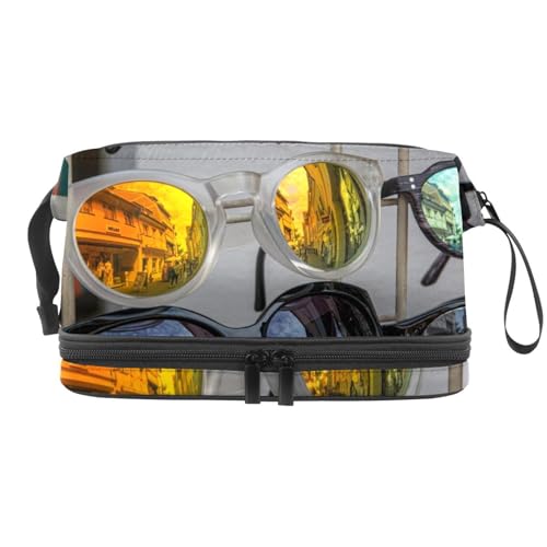 Modische Kosmetiktasche mit Sonnenbrille, doppellagig, für Damen und Mädchen, Reise-Kulturbeutel, Make-up, praktische Tasche, Organizer-Tasche mit Pinselfach, multi, 27x15x14 cm/10.6x5.9x5.5 in, von VAPOKF