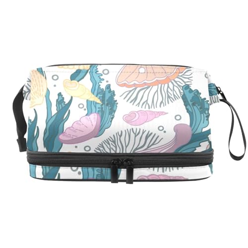 Muschel Muschel und Schalen Doppellagige Kosmetiktasche für Damen und Mädchen, Reise-Kulturbeutel, Make-up, praktische Tasche, Organizer Tasche mit Pinselfach, multi, 27x15x14 cm/10.6x5.9x5.5 in, von VAPOKF
