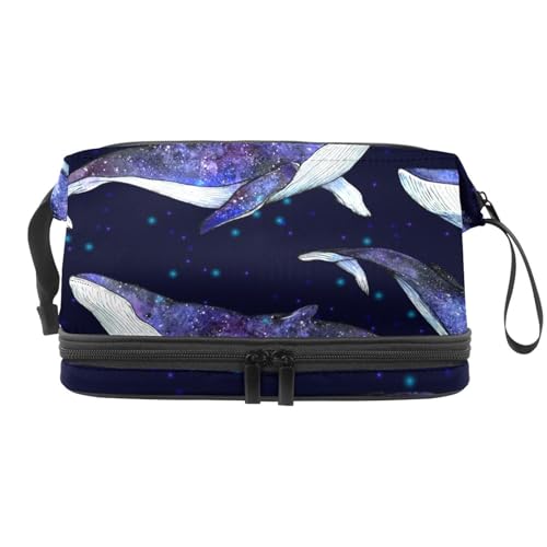 Nebular Starry Whales with Lights Double Layer Cosmetic Bag for Women and Girls Travel Toiletry Bag Makeup Handy Pouch Organizer Bag with Brush Compartment, multi, 27x15x14 cm/10.6x5.9x5.5 in, von VAPOKF