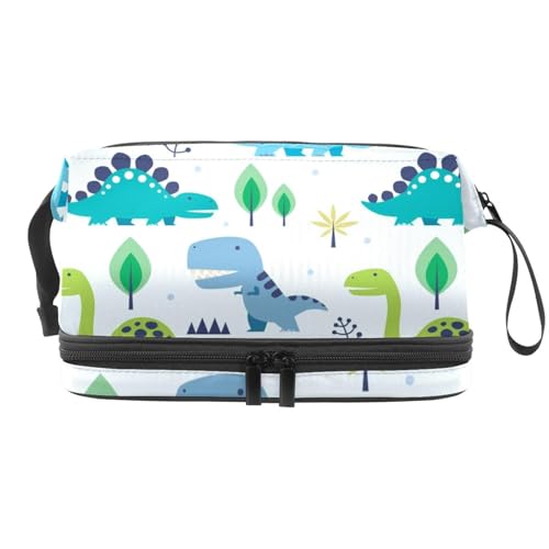 Niedliche Dinosaurier-Doppelschicht-Kosmetiktasche für Frauen und Mädchen, Reise-Kulturbeutel, Make-up, praktische Tasche, Organizer-Tasche mit Pinselfach, multi, 27x15x14 cm/10.6x5.9x5.5 in, von VAPOKF