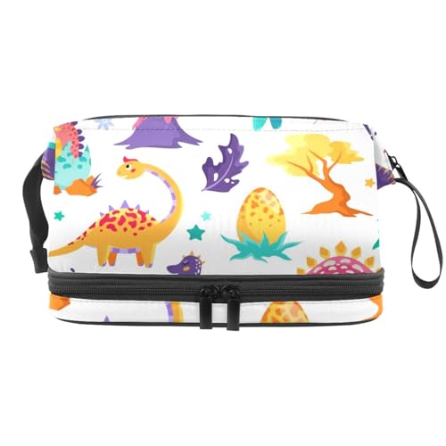 Niedliche Dinosaurier-Vulkane, doppellagige Kosmetiktasche für Frauen und Mädchen, Reise-Kulturbeutel, Make-up, praktische Tasche, Organizer-Tasche mit Pinselfach, multi, 27x15x14 cm/10.6x5.9x5.5 in, von VAPOKF